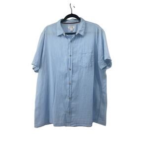 Sun + Stone Blue Button-Up Short Sleeve Linen Cotton Blend Shirt Size XL
